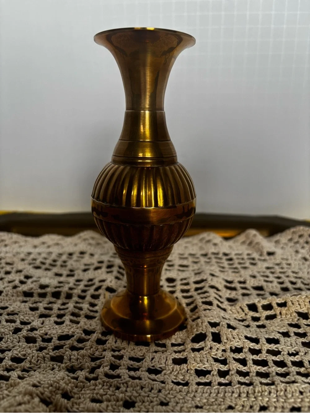 Brass Decorative Bud Vase with Red Rose Accent